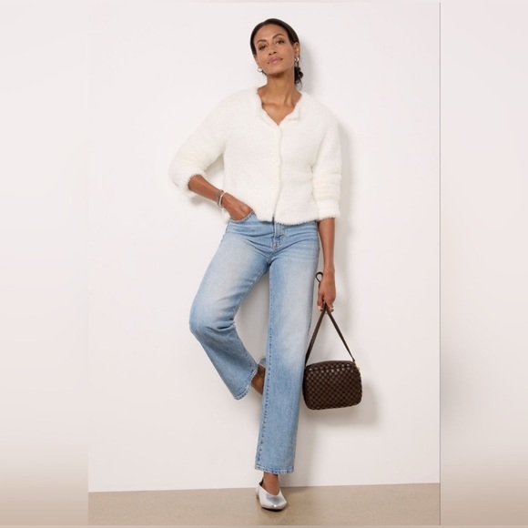 Anthropologie Cloth & Stone White Fuzzy Cardigan - Picture 1 of 11